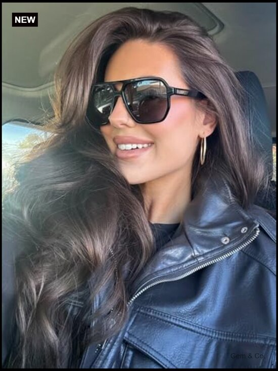 Oversized Polarized Sunglasses Black Frame Grey Lens main image 7